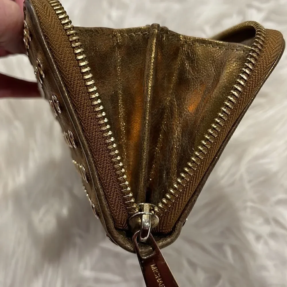 Michael Kors Metallic Leather Grommet Zip Around Wallet
